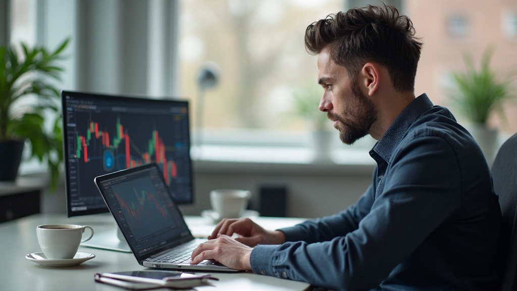 Candlestick-Charts und technische Analysetools auf dem Bildschirm