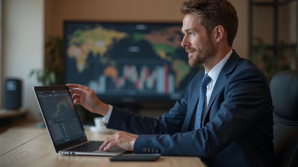 Finanzberater zeigt diversifiziertes Investitionsportfolio auf Monitor