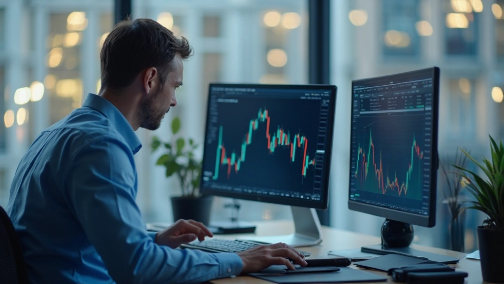 Professioneller Handelsplatz mit Aktienmarkt-Charts und Finanzinstrumenten