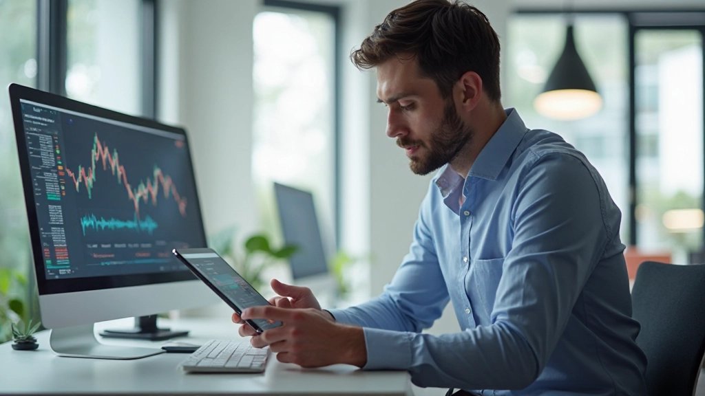 Trader analysiert Markttrends mit Statistiken und Datenvisualisierung