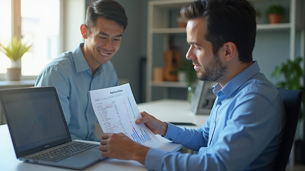Trader überprüft Broker-Vergleich auf Laptop mit Kaffee am Schreibtisch