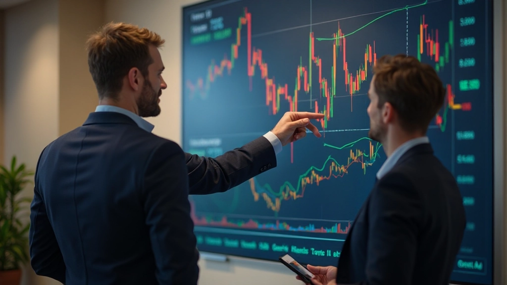 Finanzfachmann zeigt Aktienmarkt-Diagramme mit Analysewerkzeugen