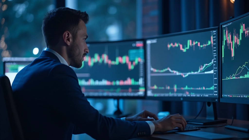 Technische Analyse mit Candlestick-Mustern und Trendlinien auf Trading-Bildschirm