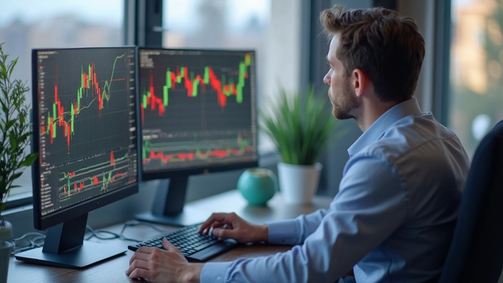 Professionelle Chart-Analyse mit Candlesticks und Trendlinien auf dem Handelsbildschirm