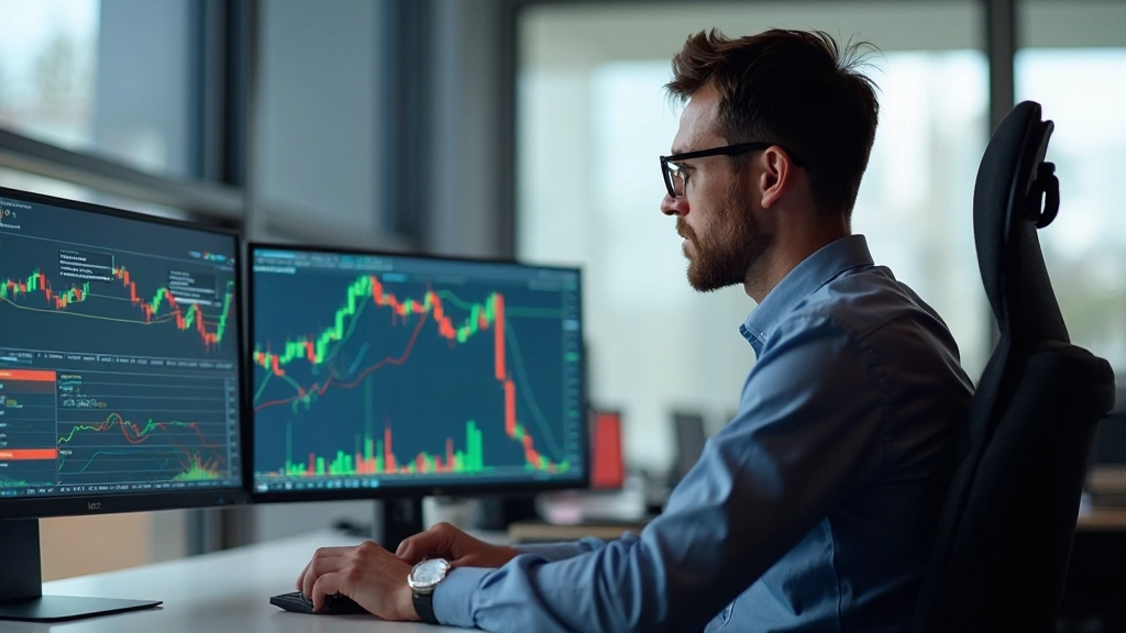 Professionelles Trading-Workspace mit Monitoren und Diagrammen