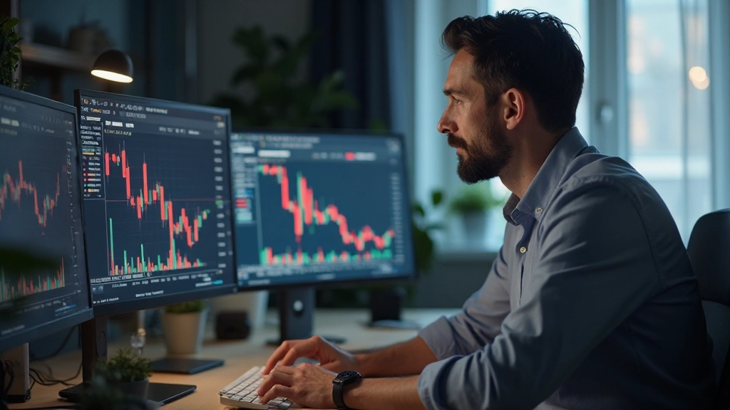 Professionelles Analysesetup mit Handelsdiagrammen und Datenvisualisierungen auf mehreren Monitoren