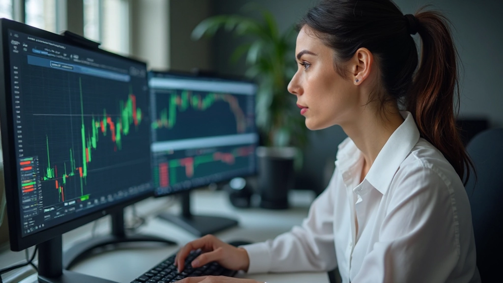 Trader studiert Candlestick-Muster und Chartformationen auf mehreren Monitoren