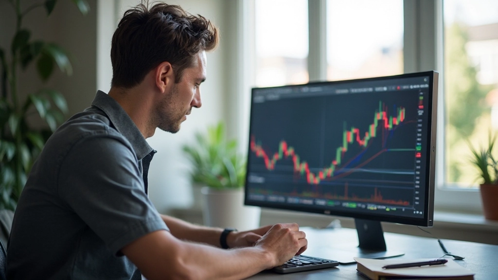 Anfänger studiert Aktiencharts und Handelsterminals auf Laptop