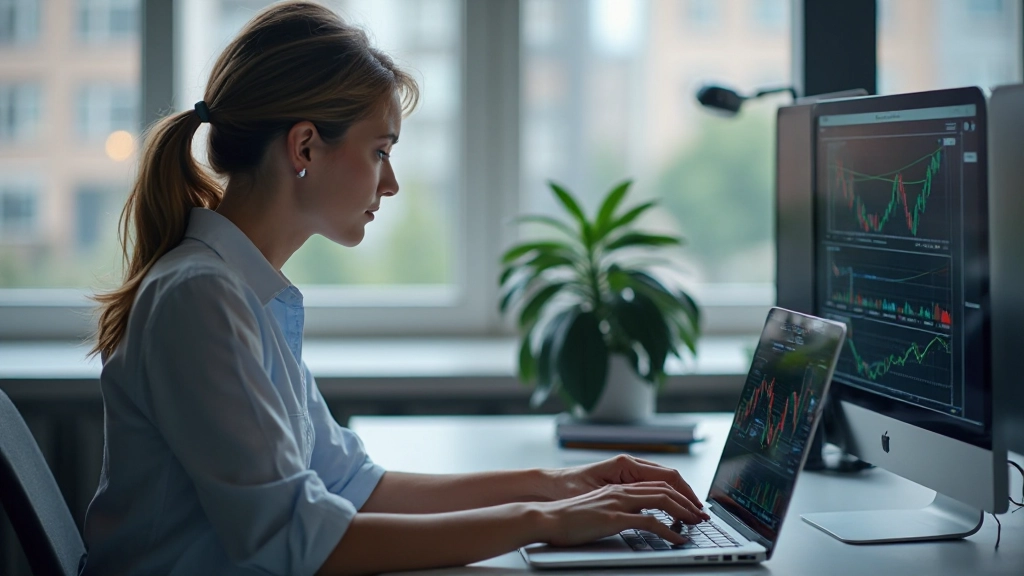 Anfänger-Aktienhändler beim Studium von Aktienchartsauf einem Laptop im modernen Handelsbüro